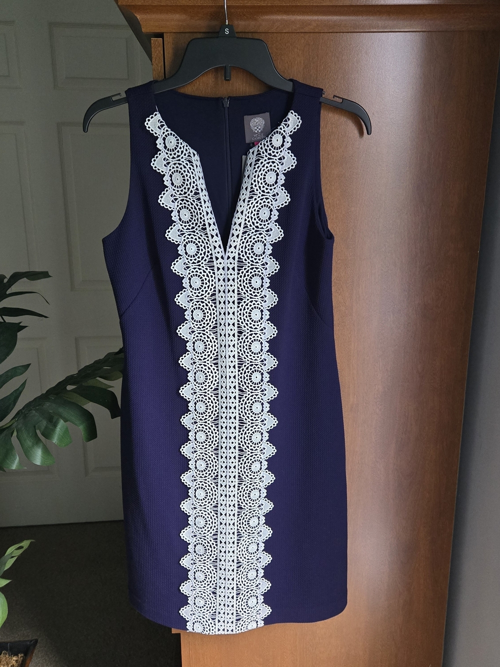 NWT Vince Camuto Navy Sheath Dress with White Lace Inset